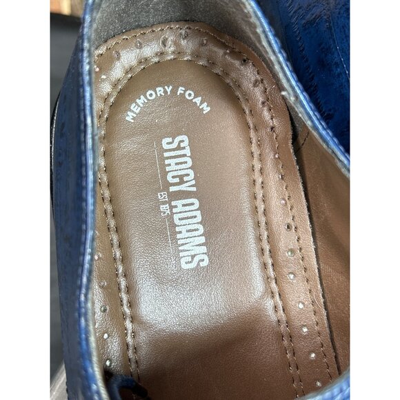 Stacy Adams Mens 14M Dark Blue Cap Toe Oxford Shoes With Memory Foam - Picture 5 of 9